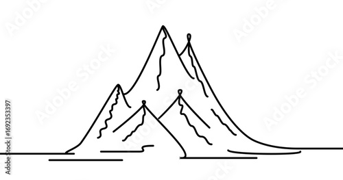 Mountains, line drawing. Victory, strength outline. Vector illustration.