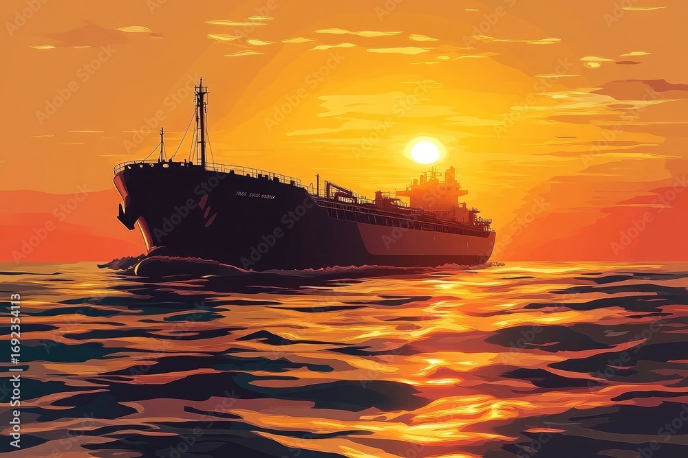 Fototapeta premium Vector Illustration of an Oil Transport Tanker