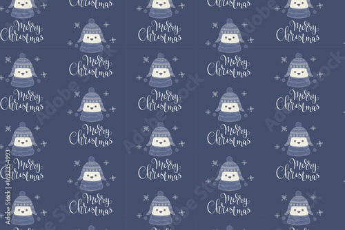 Christmas Polar Bear Pattern swatch available in swatches panel, Cute Winter Seamless Design with Merry Christmas Text and Snowflakes