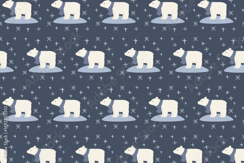 Christmas Polar Bear Pattern swatch available in swatches panel, Cute Winter Seamless Design with Snowflakes and Scarfed Bears
