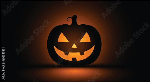 Spooky carved pumpkin glowing in the dark for Halloween