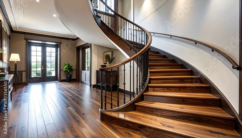 Grand curved staircase in a home