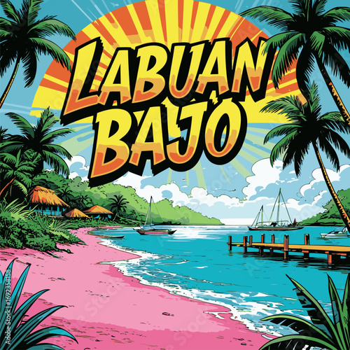 vector image of pink island in Labuan Bajo