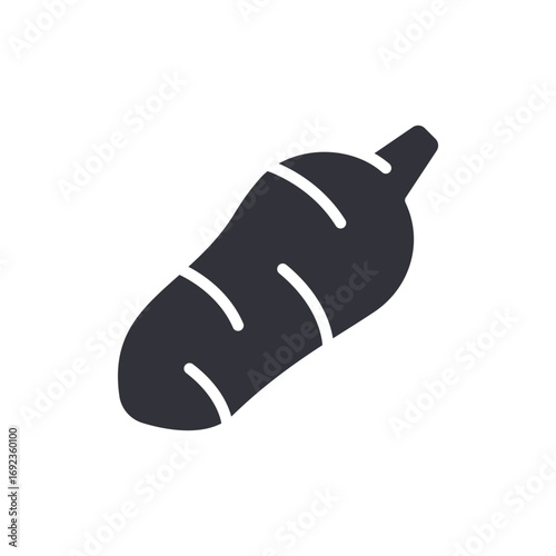 Stylized Cassava Root Illustration In Gray Tones Emphasizing The Textured Peel And Simple Form