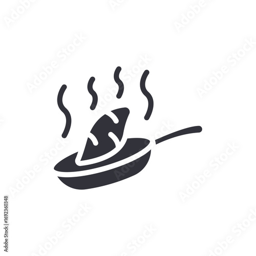 Simple Illustration Of Hot Food Cooking In A Frying Pan With Rising Steam Waves