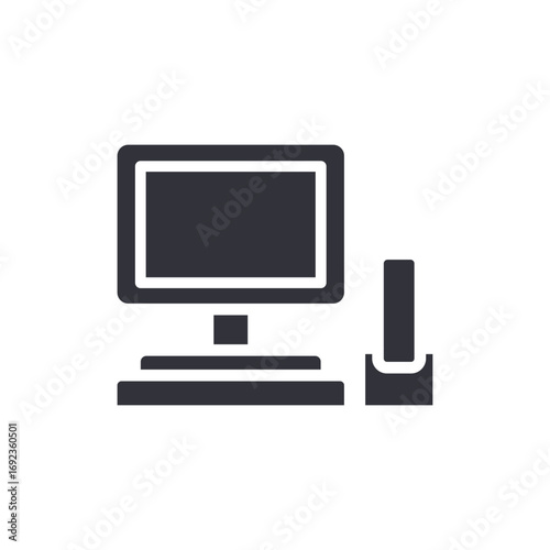 Simple Computer Graphic Representation With Flat Monitor And Tower Shape Icon Isolated