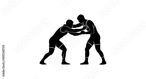 Two Wrestlers Engaged in a Match Silhouette Illustration