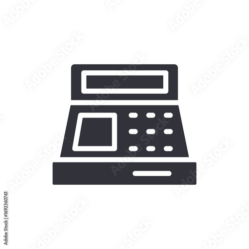 Simple Cash Register Icon With A Screen And Buttons For Commercial Use Depicting Finance