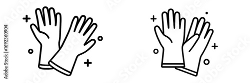 Protective rubber gloves line icon set for cleaning and hygiene, representing safety equipment for household chores or medical use