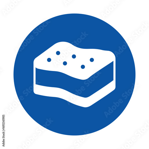 Simple Icon of a Clean Sponge on a Solid Blue Background for Cleaning Concepts