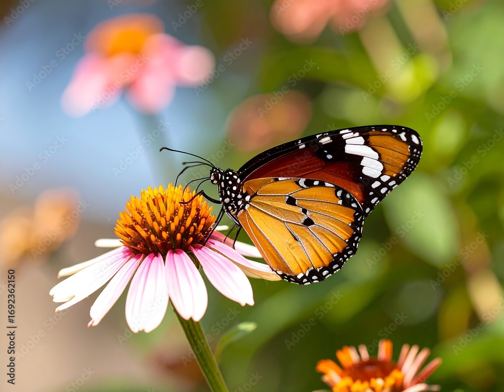 Fototapeta premium Butterfly on a pink flower
