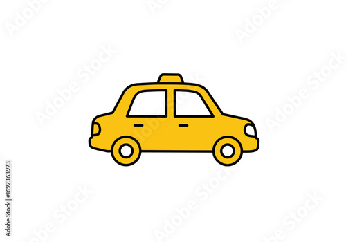 A simplified illustration of a yellow car, resembling a taxi, against a plain white background, symbolizing urban transportation and mobility services