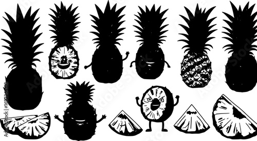 Pineapple outline illustration. Vector doodle sketch hand drawn illustration
