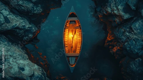 Illuminated Boat Navigating Dark Waters: A Journey of Light