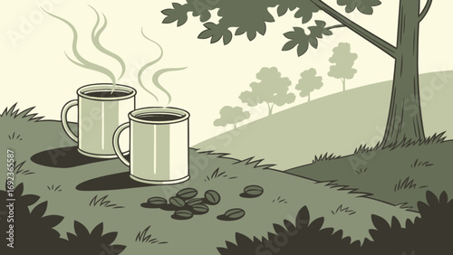Coffee break in nature scene