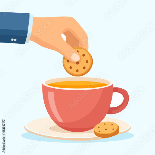 Hand Placing Cookie In Teacup