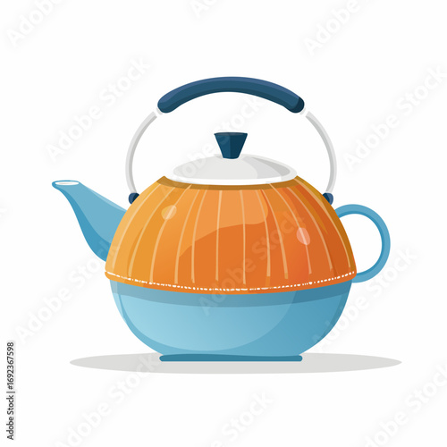 Cartoon Tea Kettle With Orange Lid
