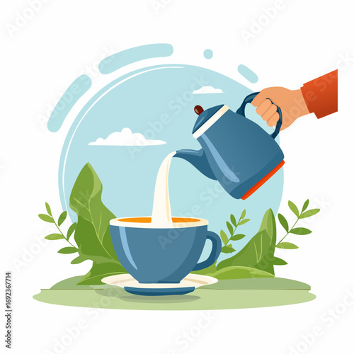 Pouring Tea Into Cup Against Pastel Background