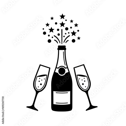 Champagne Bottle and Glasses Icon – Celebration Party Vector Illustration