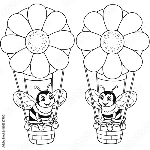 Cute Teddy Bear Hot Air Balloon Coloring Page – Kids Printable Illustration