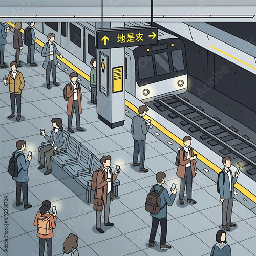Busy beijing subway station commuters in motion