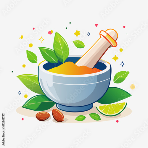 Colorful Spice Mortar And Pestle Illustration