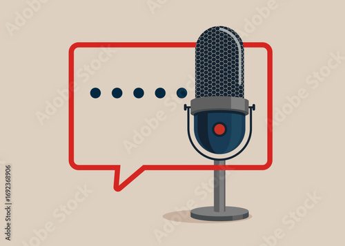 Studio microphone for streaming and gaming. Productive dialogue or conversation. Art corporate communication between coworkers, manager and team.  Flat vector illustration