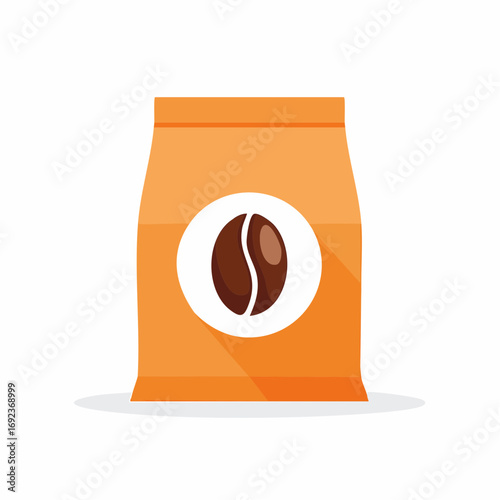 Orange Coffee Bag With Coffee Bean Icon