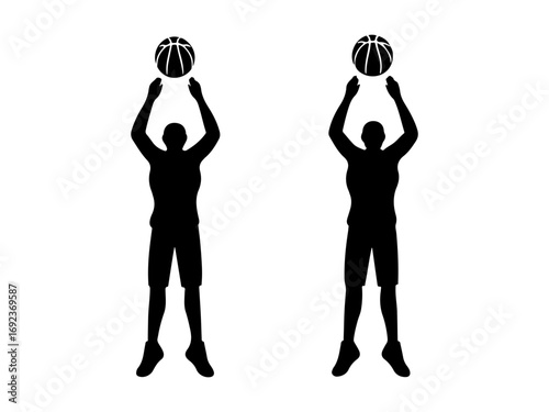 Two silhouettes of basketball players shooting a ball