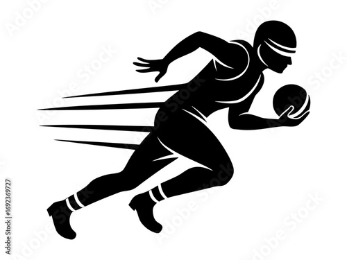 Dynamic silhouette of a rugby player in motion