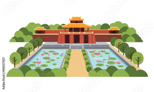 Illustration of the imperial citadel of hue for banner or advertisement