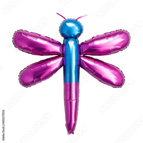3d holographic chrome dragonfly shaped balloon, shiny inflated liquid metallic surface. Futuristic surreal PNG decoration, retro y2k glossy isolated render.