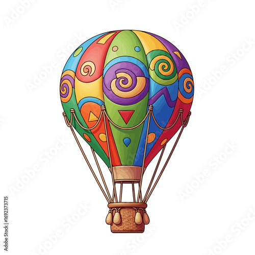 Colorful hot air balloon with abstract patterns and geometric shapes