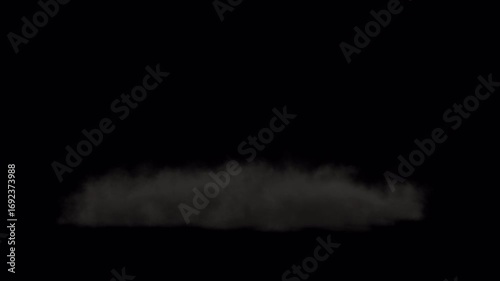 Volumetric Dark Smoke and Dust Explosion Bursting Upwards from a Ground Impact on a Black Background.