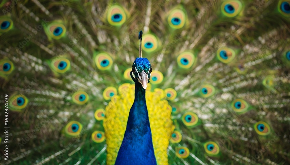 Fototapeta premium Peacock with full, vibrant tail
