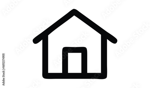 Simple hand drawn outline of a house with a door