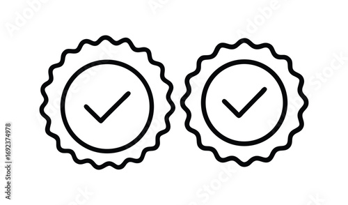 Two oval seals with checkmarks inside representing approval or verification