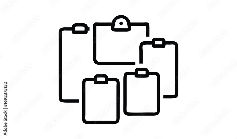 Group of hand drawn clipboards in various sizes and orientations Group of hand drawn clipboards in various sizes and orientations