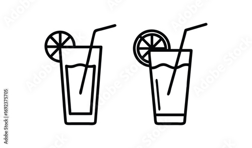 Two tall glasses of refreshing drinks with straws and lemon slices