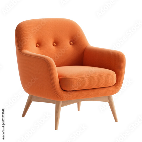 red leather armchair, Comfortable Single Seat Sofa in Orange, Stylish Mid-Century Modern Accent Chair,  Orange Mid-Century Modern Armchair
