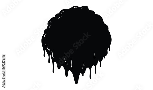 Abstract black ink splatter with dripping effect on white background