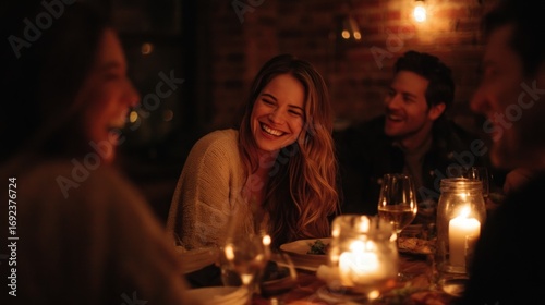 Happy people enjoying dinner together