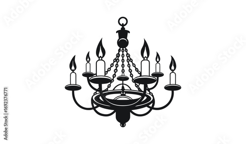 Elegant black and white silhouette of a classic chandelier with candles