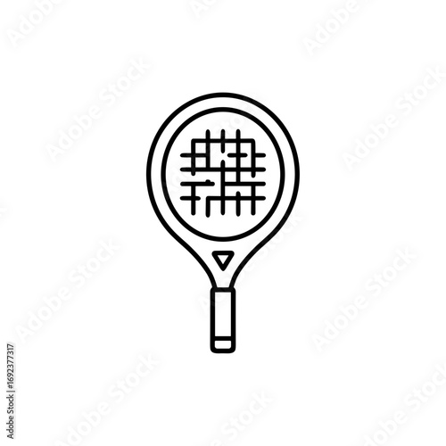 Tennis racket outline icon in minimalist style on transparent background  