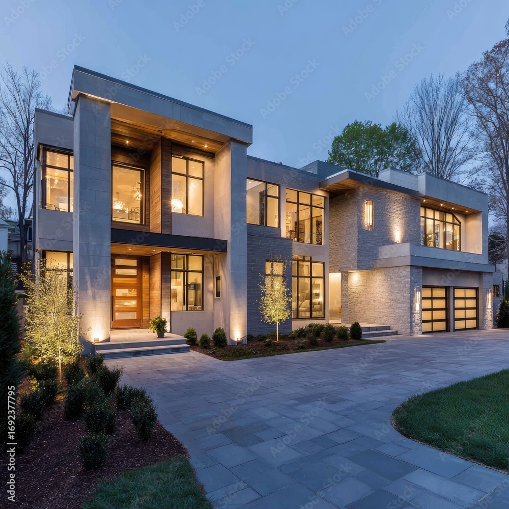 Fototapeta premium Contemporary home with architectural balance and soft neutral finishes