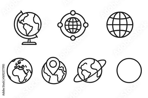 Set of outline globe and earth icon designs for web and graphics
