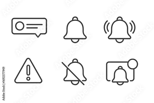 Notification icons: alert bell, message, mute, warning symbols in vector design