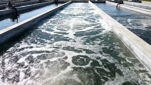 Industrial water purification process in aeration basins at a wastewater treatment plant.