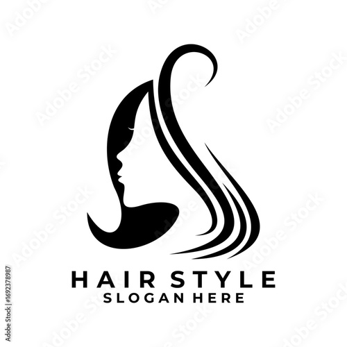 Abstract hair with women face logo design icon vector template.