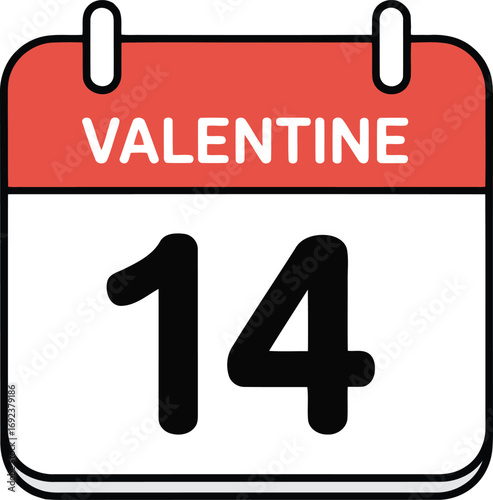 Valentine's Day calendar icon with February 14 date for love celebrations and romantic events